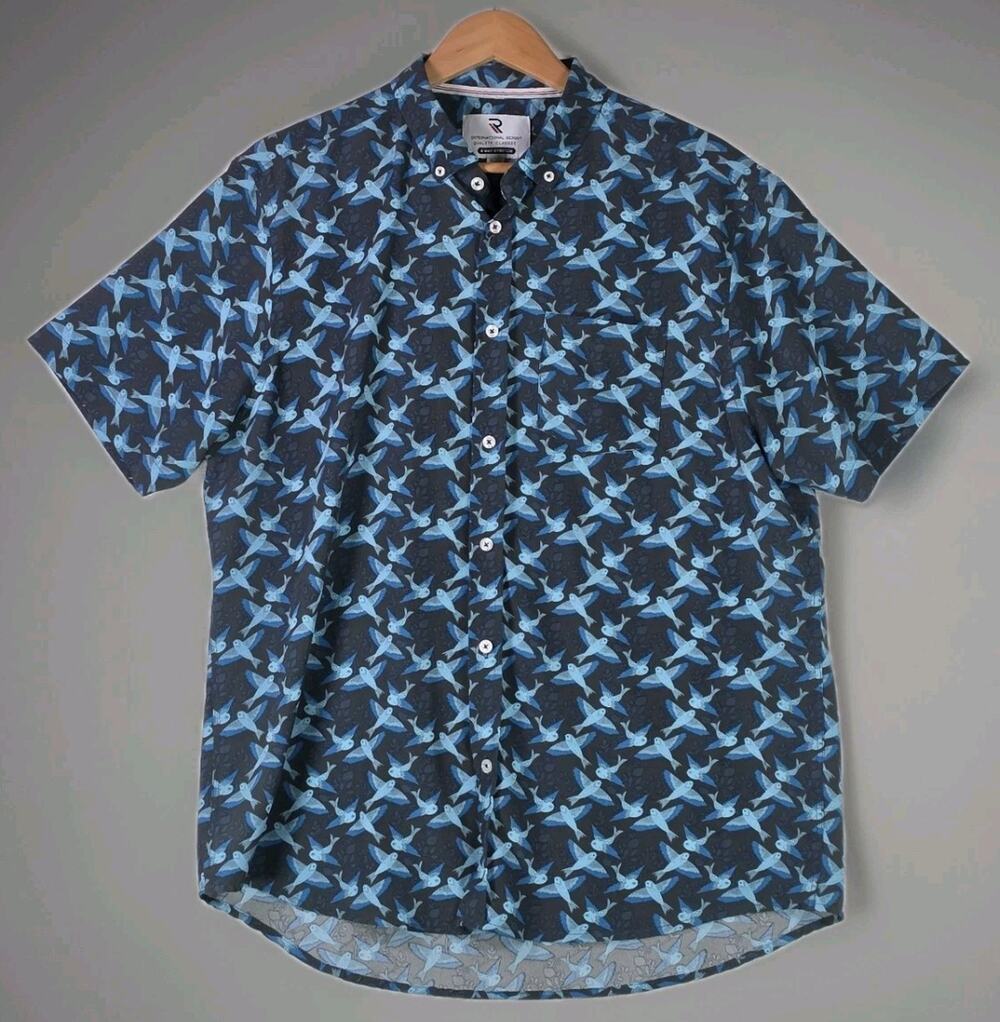 International Report 4 Way Stretch Shirt Men's XL Flying Fish Blue Short Sleeve